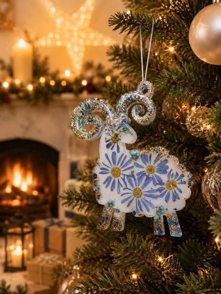 Symbol of 2027 ornament with botanical d&eacute;cor and clear resin