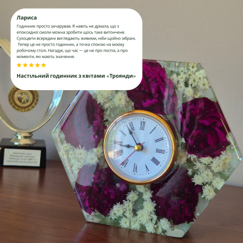 Годинник з епоксидної смоли з трояндами — ручна робота Desire Art